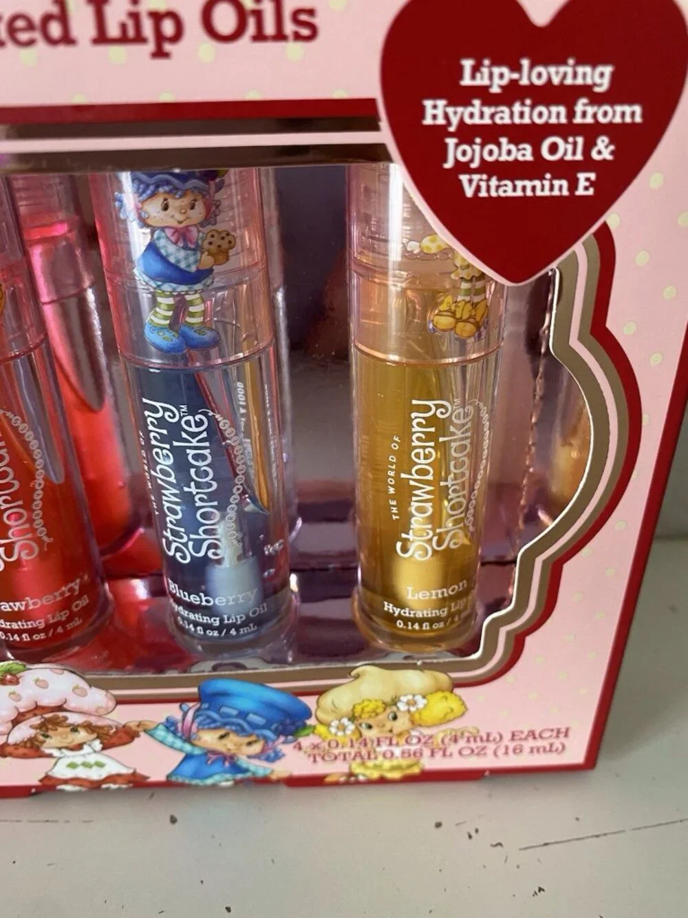 4 Pk Strawberry Shortcake‎ Scented Hydrating Lip Oils Raspberry Blueberry Lemon
